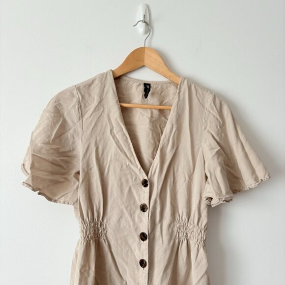 Zara Button Down Lyocell Short Sleeve Midi Dress Cream Nude Size Small - Picture 4 of 7